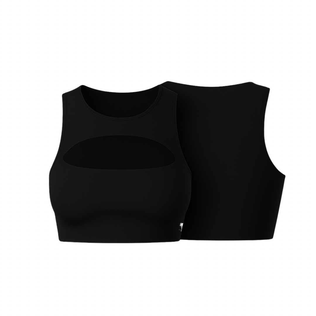 Black seamless sports bra with square neckline, soft-touch fabric – The Palm Activewear