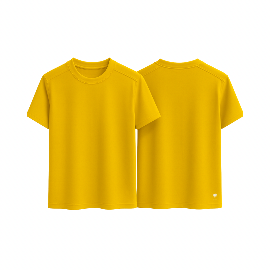 EasyFit™ Tee Classic in yellow — relaxed fit t-shirt with short sleeves, crew neckline, and minimal aesthetic, shown from front and back on a white background