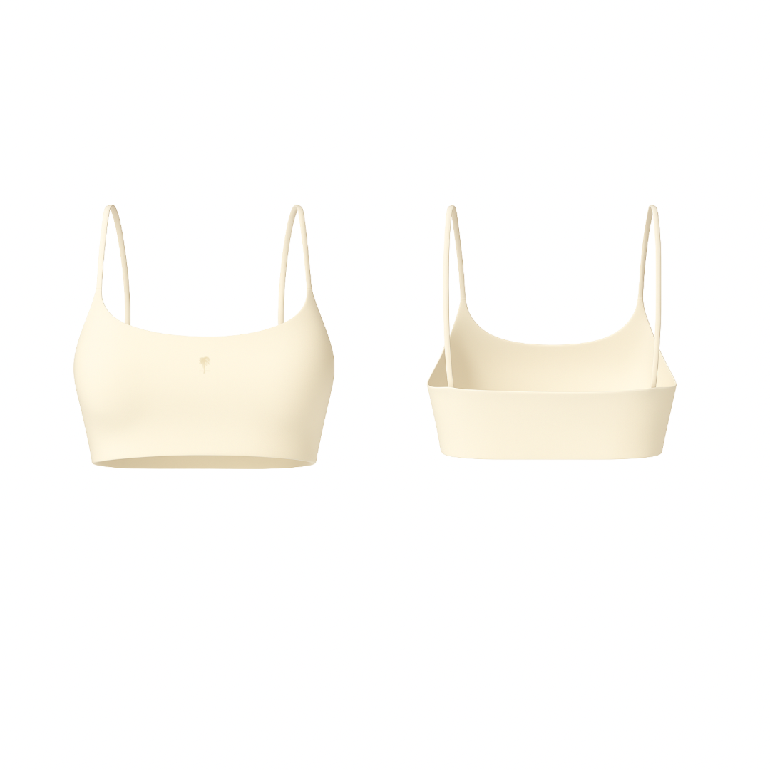 The Palm – FlexForm™ Bra in cream. Minimalist seamless design with thin straps and a smooth, second-skin fit.