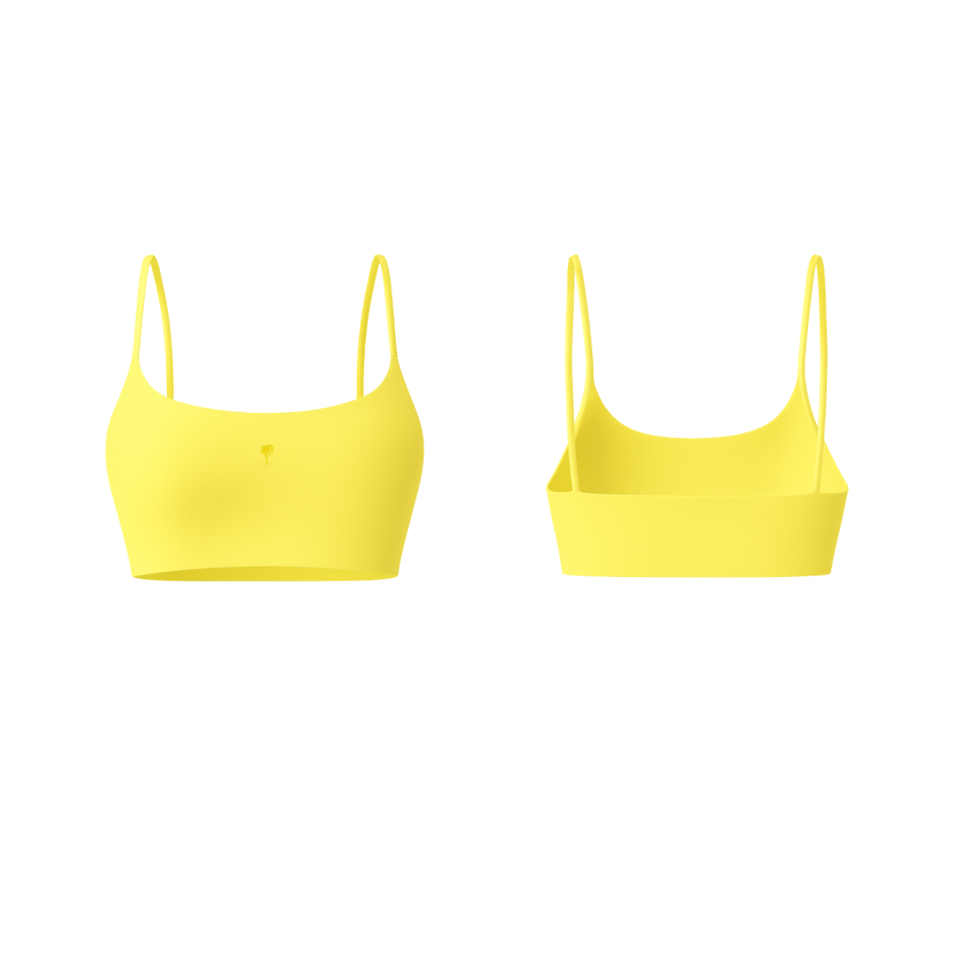 The Palm – FlexForm™ Bra in yellow. Minimalist design with thin adjustable straps, seamless finish, and a supportive second-skin fit.