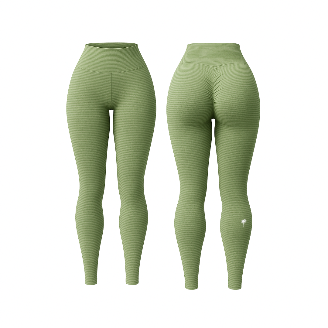 The Palm™ PalmTone™ Curve Leggings in green. Sculpting seamless leggings with scrunch-back detail, front and back view on white background.