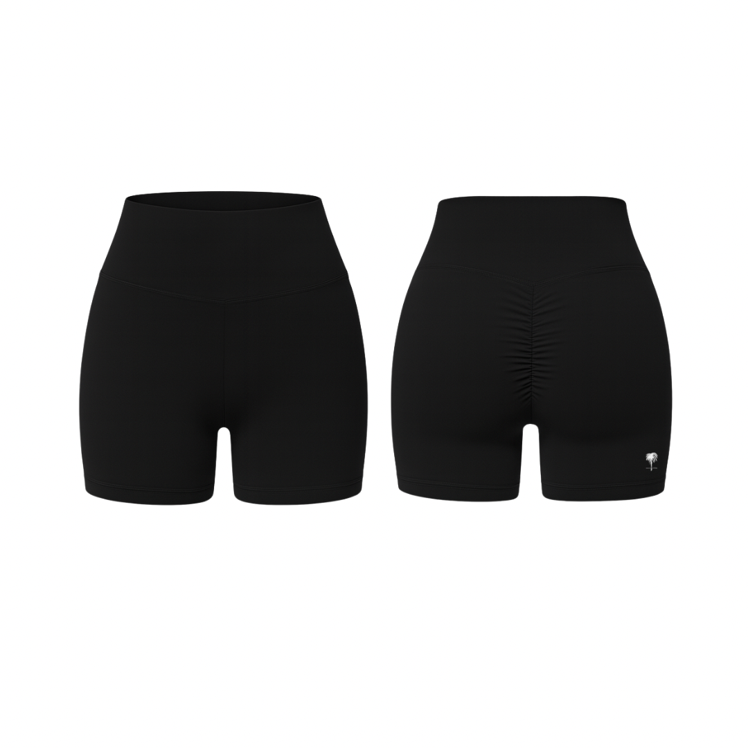 The Palm – QuickTone™ Jog Shorts in black. Designed for movement with a breathable, second-skin seamless fabric and scrunch-back fit.