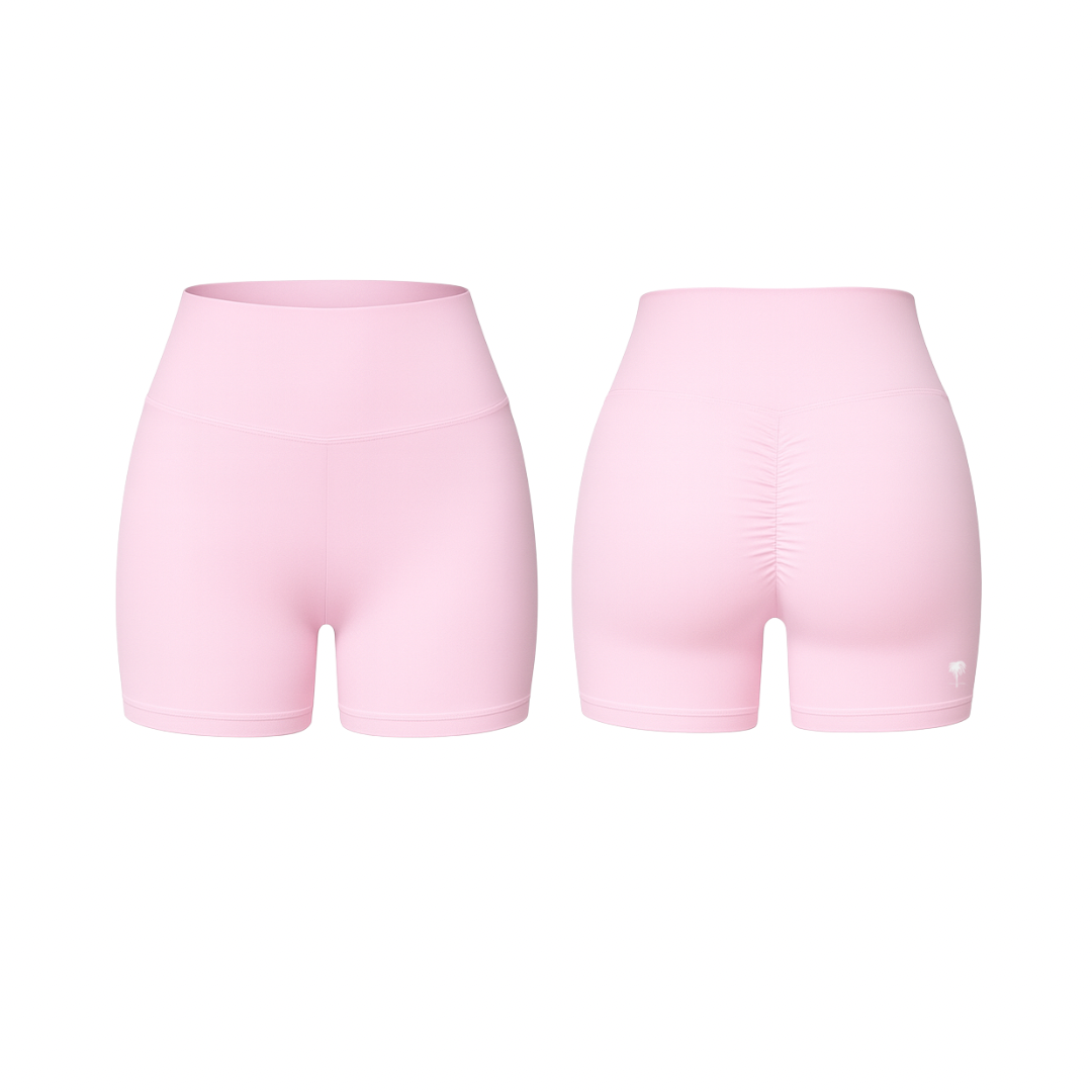 The Palm – QuickTone™ Jog Shorts in pink. Seamless high-rise design with back scrunch detail for a flattering, stay-put fit.