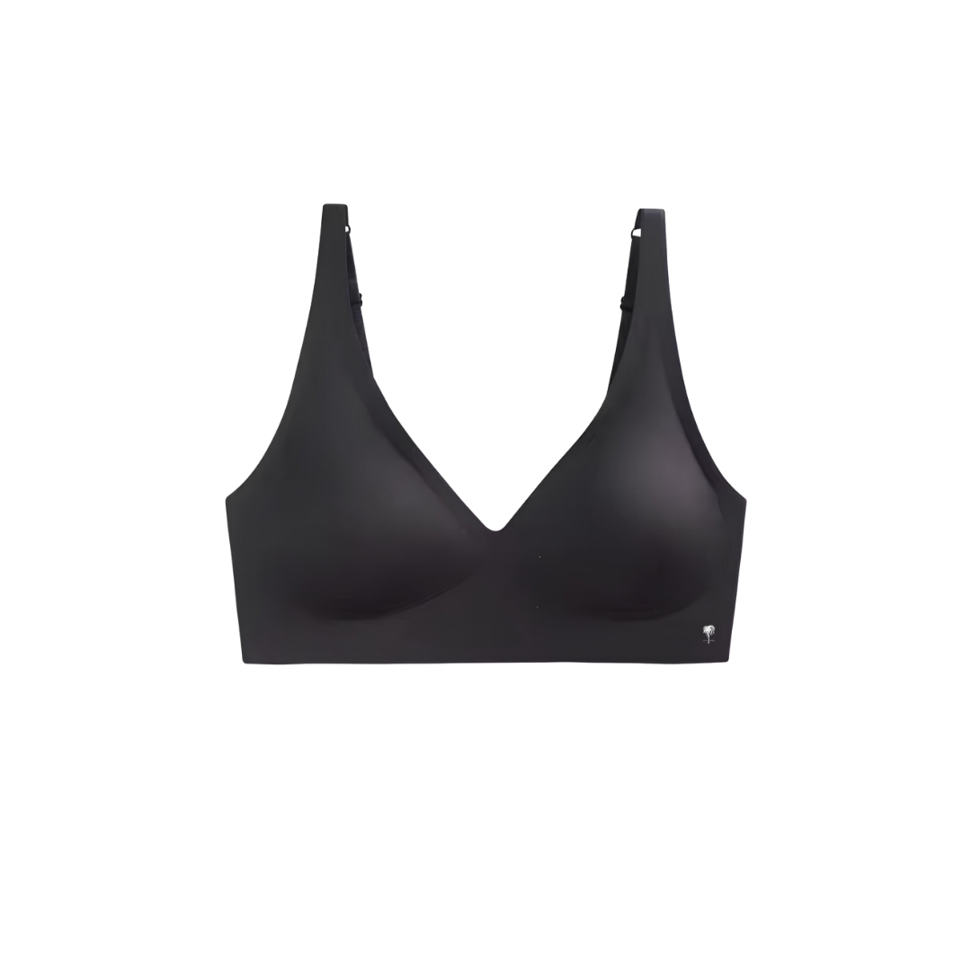 The Palm – SculptEase™ Bra Top in Jet Black. Seamless wire-free bra top with thin mold cup, adjustable back closure and smooth sculpting fit, designed for all-day comfort and sleek minimal style.