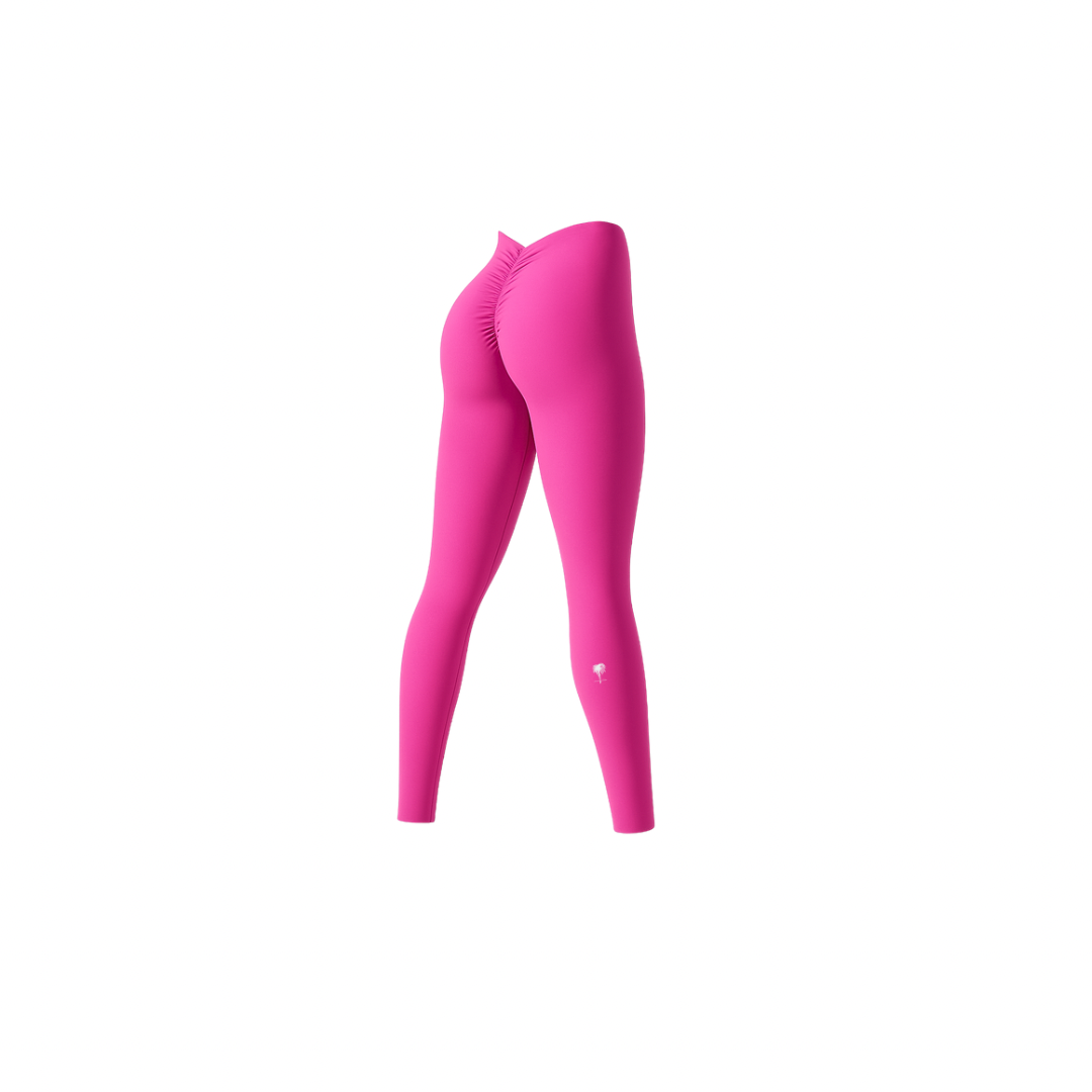 The Palm — Sculpted Leggings in hot pink. High-rise, seamless fit with scrunch back detail to accentuate your curves. Bold, sculpting, and unapologetically feminine.