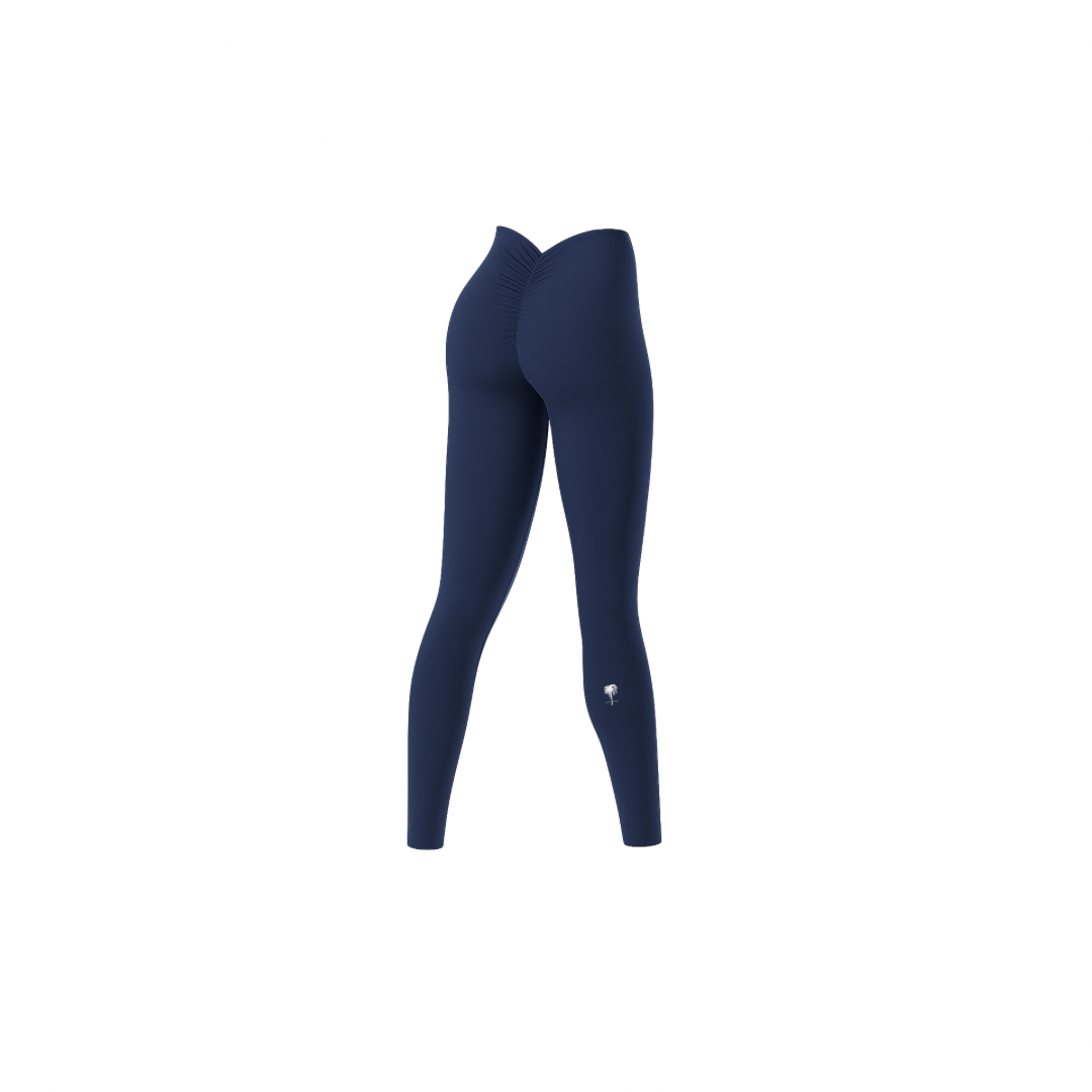 The Palm — Sculpted Leggings in navy. High-rise, second-skin fit with scrunch detail and sculpting seam to enhance your curves. Soft, seamless, and made to move.