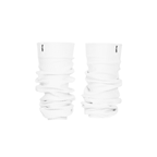 Ivory ribbed knit leg warmers by The Palm, featuring a minimalist logo tag and soft slouchy texture on a white background.