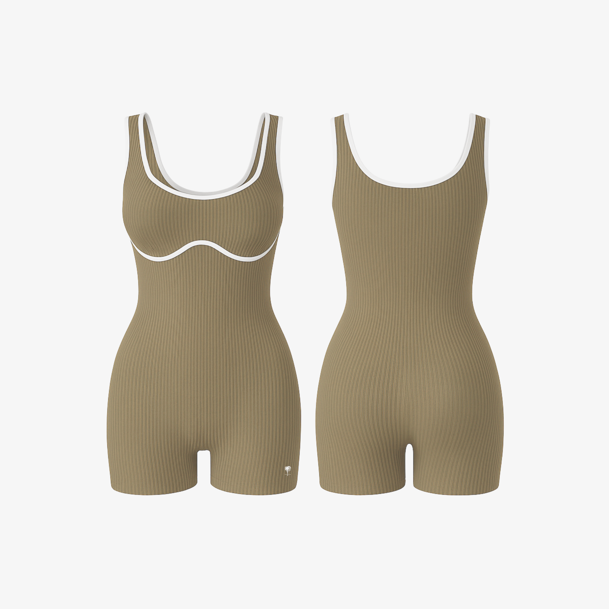 Classic Sand Beige BodyLine™ ribbed one-piece offering a minimalist, body-hugging fit and all-day comfort by The Palm.