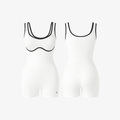 Crisp Cloud White BodyLine™ ribbed one-piece by The Palm, featuring a sculpting seamless fit and breathable second-skin feel.
