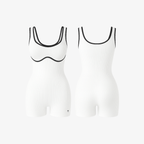 Crisp Cloud White BodyLine™ ribbed one-piece by The Palm, featuring a sculpting seamless fit and breathable second-skin feel.
