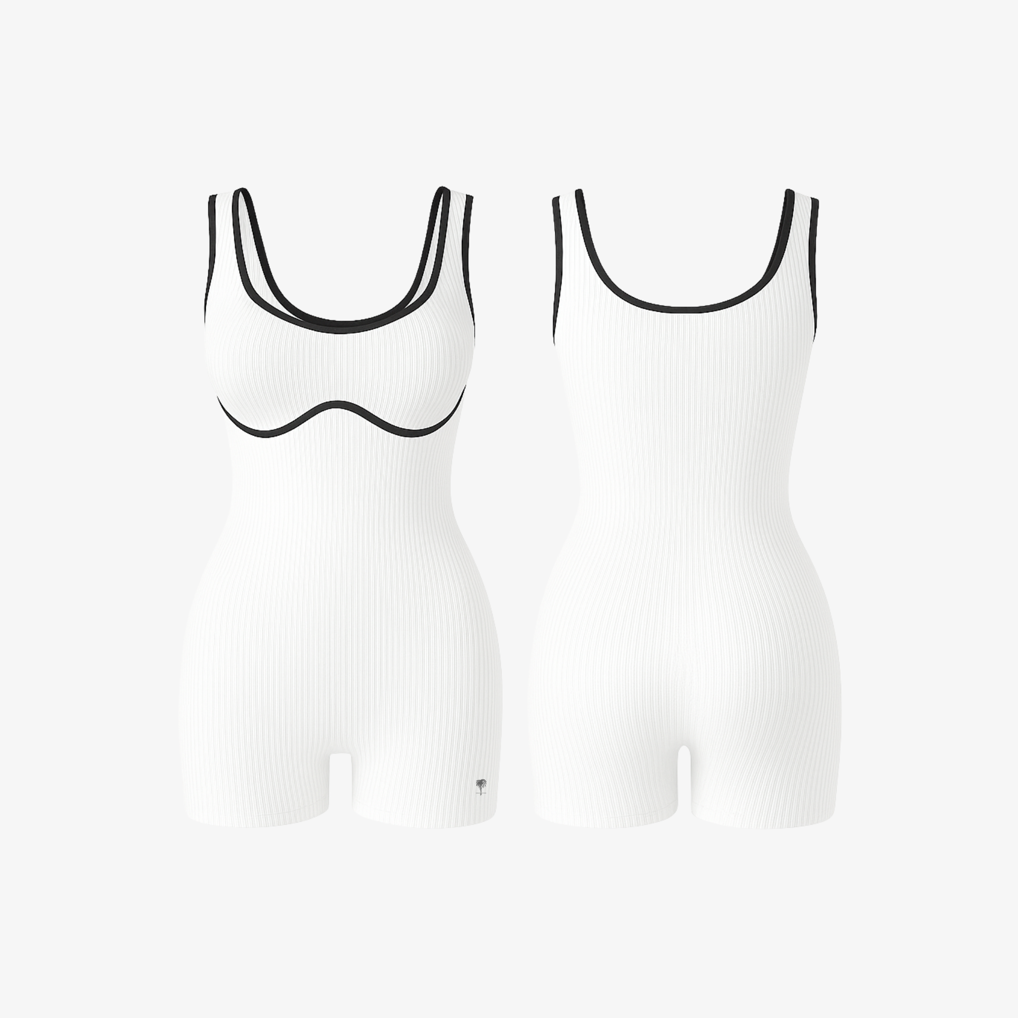 Crisp Cloud White BodyLine™ ribbed one-piece by The Palm, featuring a sculpting seamless fit and breathable second-skin feel.