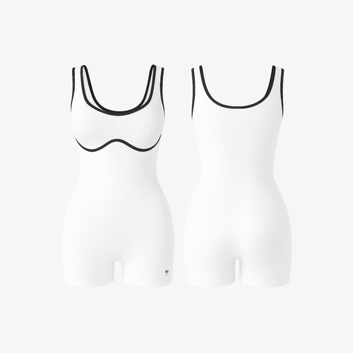 Crisp Cloud White BodyLine™ ribbed one-piece by The Palm, featuring a sculpting seamless fit and breathable second-skin feel.