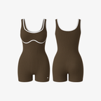 Rich Deep Espresso Brown BodyLine™ ribbed suit, designed to mold to the body with flexible stretch and a flawless finish.