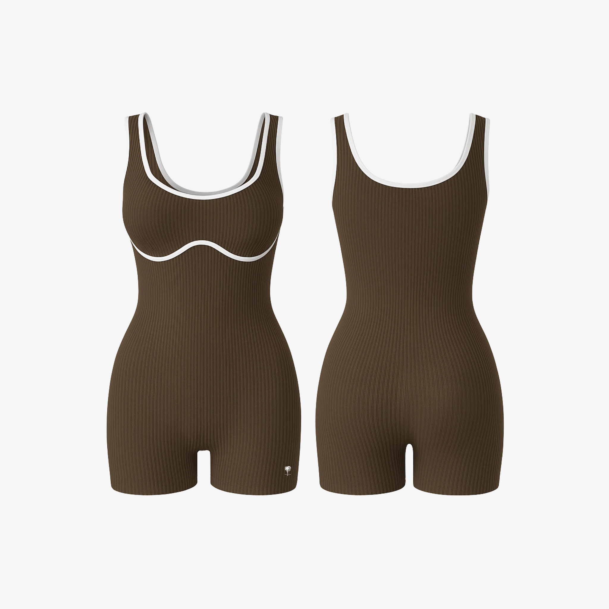 Rich Deep Espresso Brown BodyLine™ ribbed suit, designed to mold to the body with flexible stretch and a flawless finish.