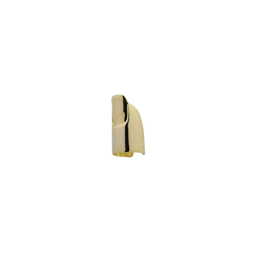 Minimalist gold statement ring with fluid sculptural design on a white-1