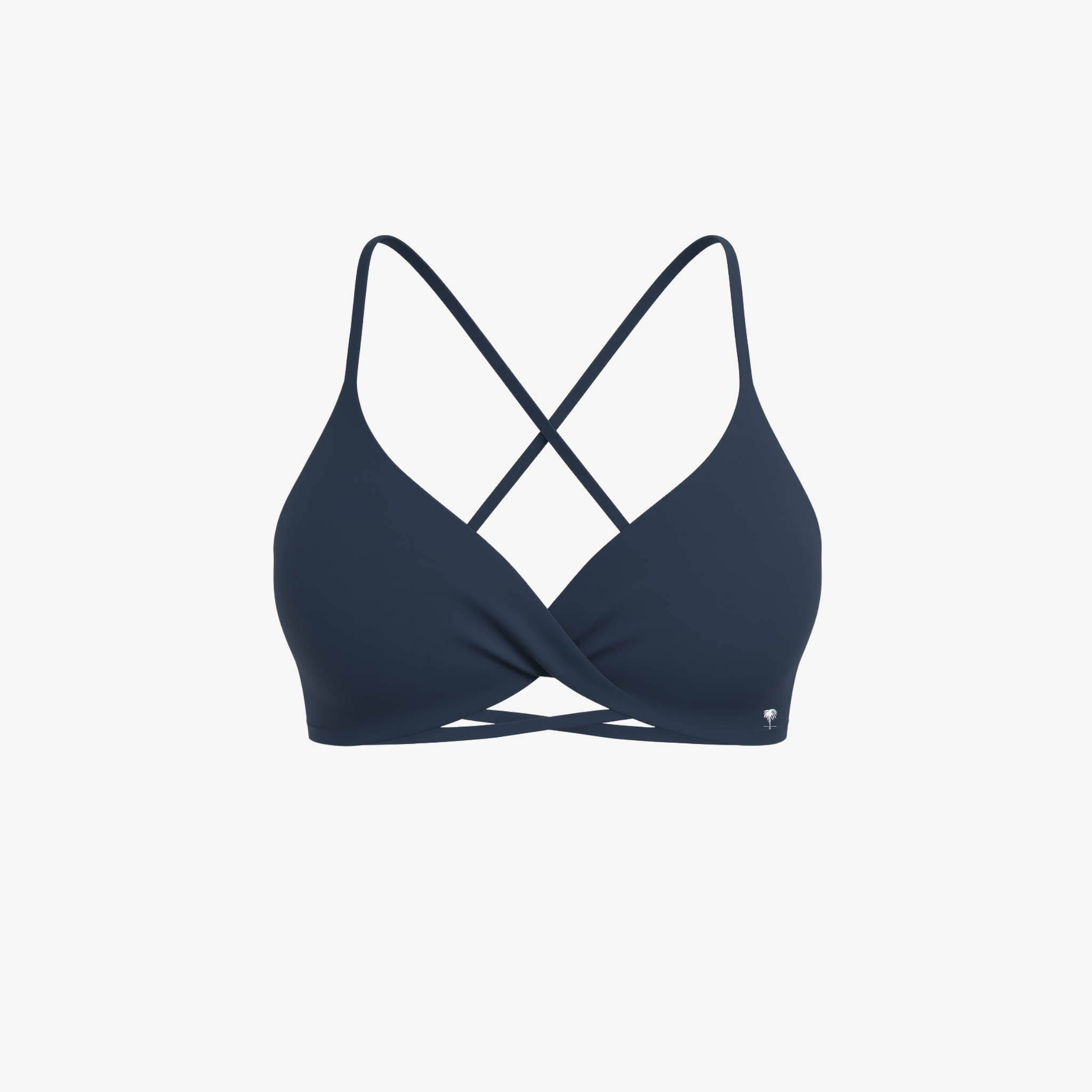 Deep Midnight Blue CrossFlex™ bra with elegant criss-cross back details, perfect for studio-to-street transitions.