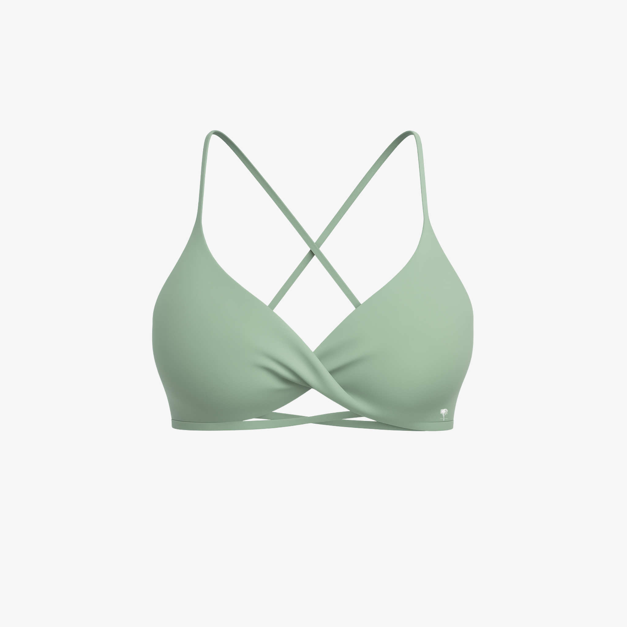 Muted Olive CrossFlex™ seamless bra with a wrap-front silhouette and soft, breathable nylon-spandex blend.