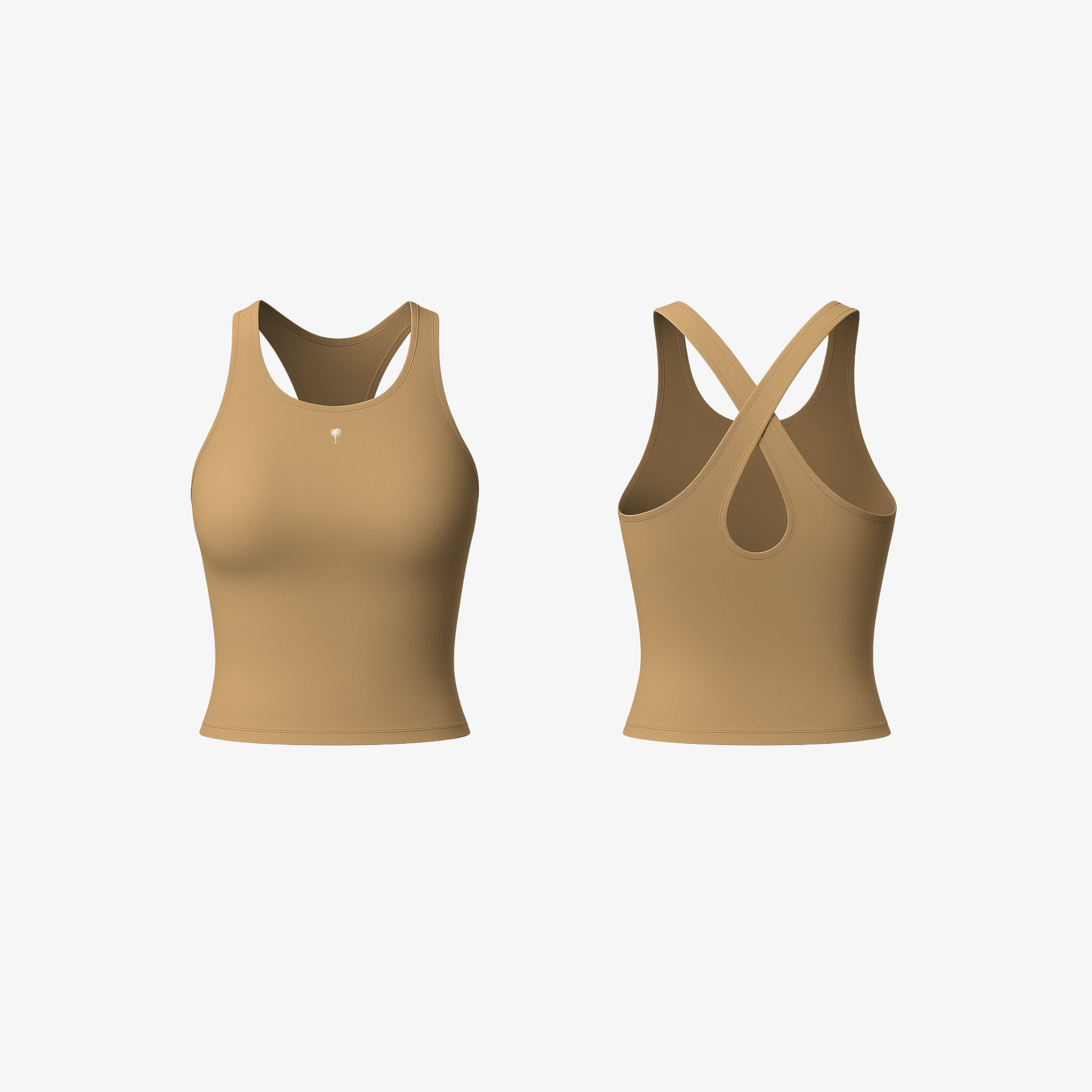 Neutral Beige CrossForm™ seamless tank top with a smooth silhouette and breathable nylon-blend comfort.