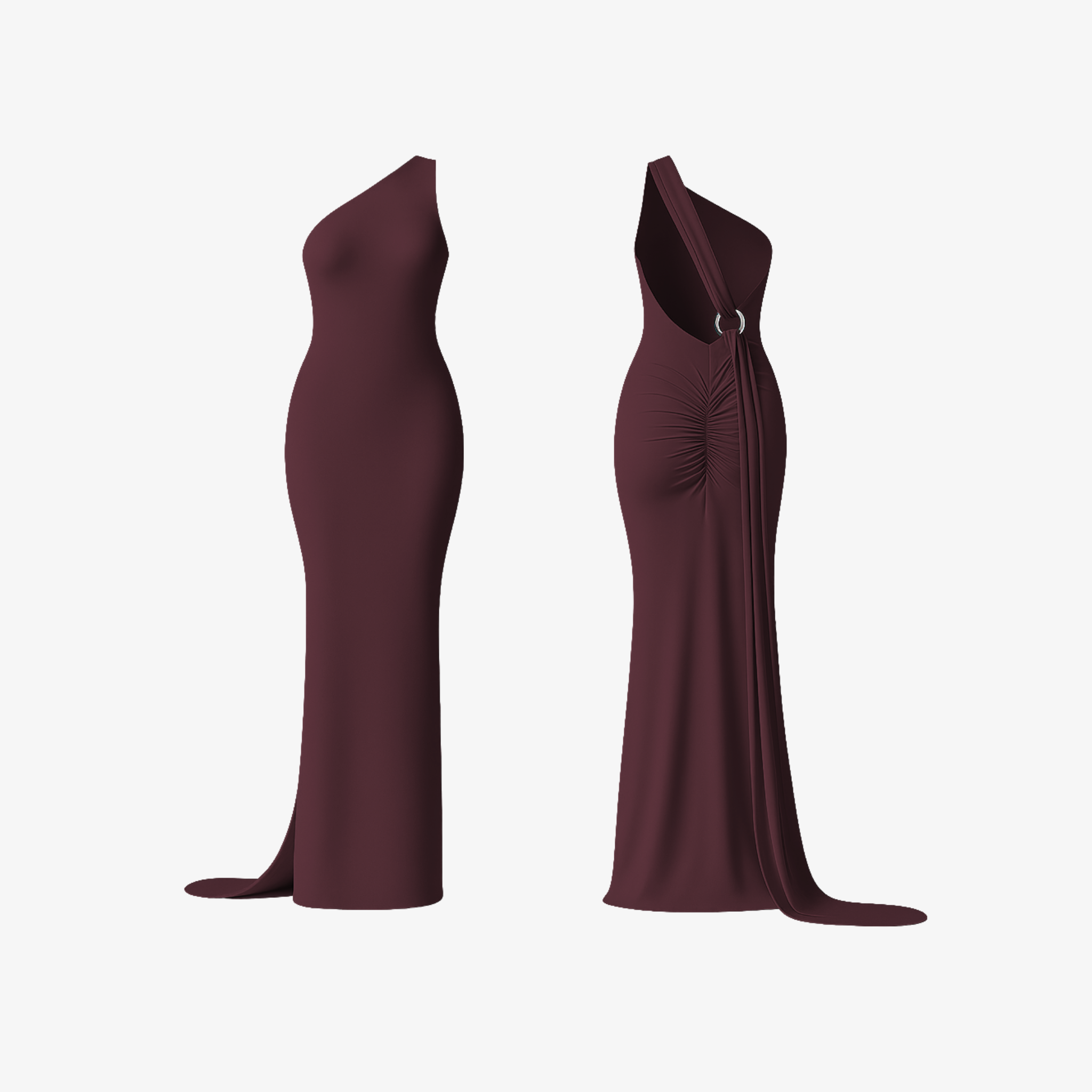 Sophisticated Deep Burgundy CurveLuxe™ dress with a clean-cut finish, offering a refined and weightless feel for everyday luxury.