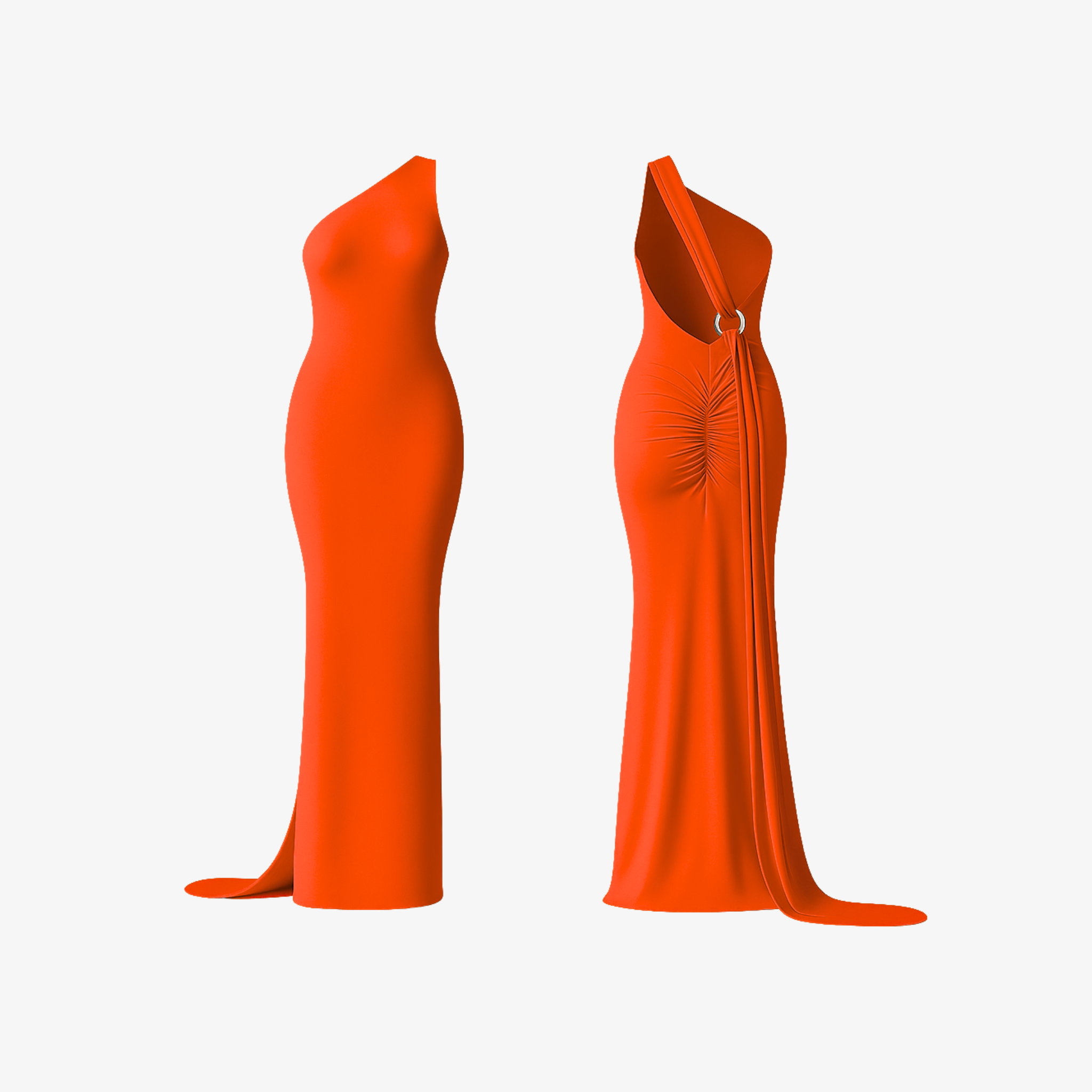 CurveLuxe™ dress in Fire Sculpt — a bold, energetic orange-red shade with a seamless look and premium tactile feel.