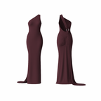 CurveLuxe™ Dress in vibrant deep burgundy — one-shoulder maxi dress with sculpting fit, side drape, and ruched detailing at the back, designed to accentuate feminine curves with effortless sophistication.