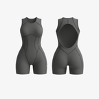 Neutral Stone Sculpt FlowForm™ one-piece with an open-back design and breathable nylon-spandex for effortless stretch.
