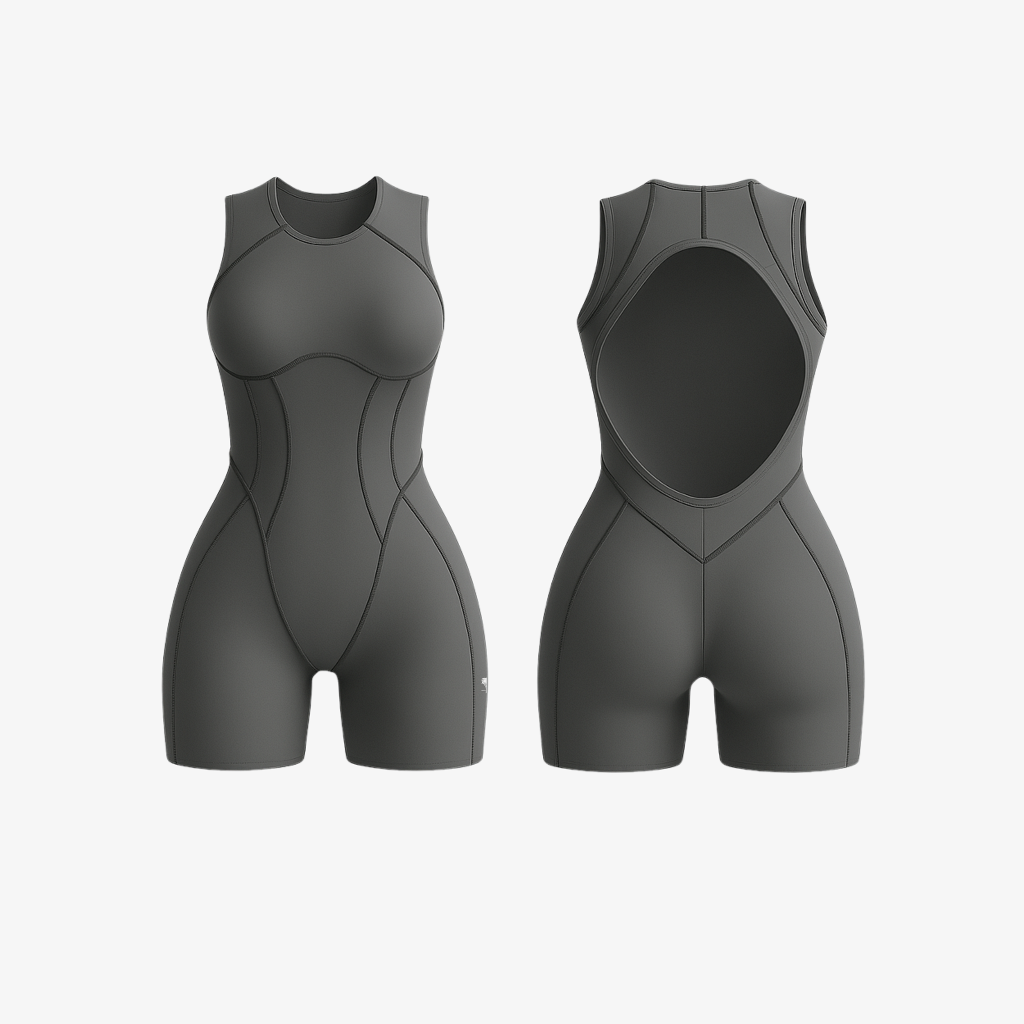 Neutral Stone Sculpt FlowForm™ one-piece with an open-back design and breathable nylon-spandex for effortless stretch.