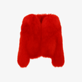 Sophisticated Deep Red FurMuse™ faux fur coat, blending sensual comfort with a bold, high-fashion edge.