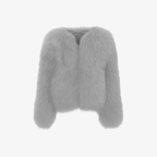 Grey FurMuse™ jacket, designed with premium faux fur and a sophisticated, effortless drape. 