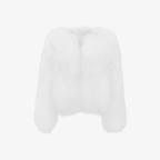 Elegant White FurMuse™ faux fur coat with a soft structured silhouette and weightless, luxurious warmth.