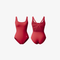 Deep Red LumiFlex™ sculpting bodysuit with a smooth front and a textured, statement open-back. Features soft compression and fluid stretch to accentuate natural curves with a bold second-skin feel.