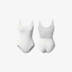 Crisp White LumiFlex™ sculpting bodysuit with a smooth front and a textured, statement open-back. Features soft compression and fluid stretch for a clean, weightless second-skin feel.
