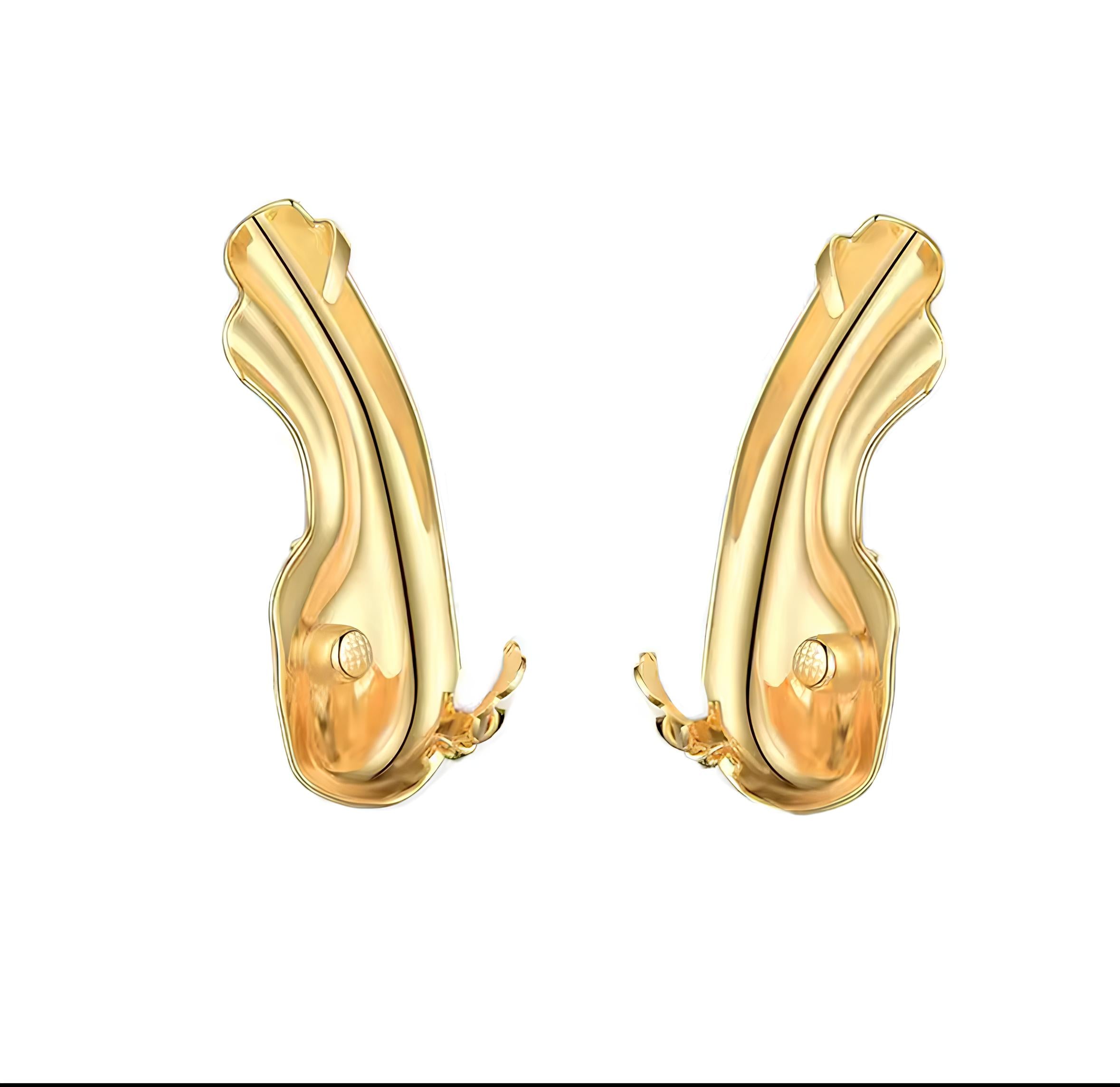 Minimalist gold sculptural cuffs with a fluid, organic shape on a white background 3