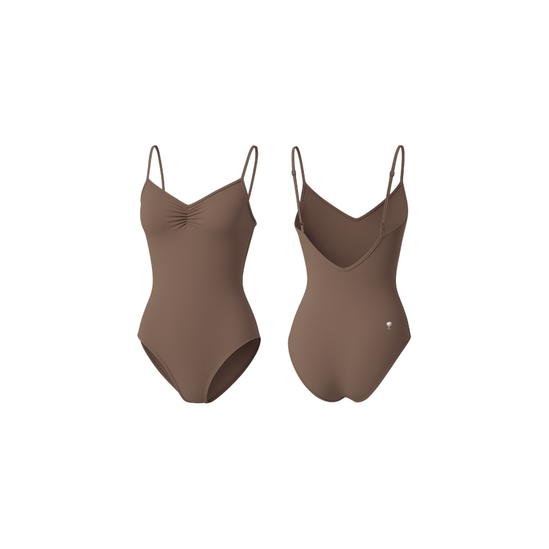 Seamless brown sculpting body with a clean silhouette and smooth finish, shown from front and back on a white background.