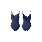 Seamless deep navy sculpting body with a clean silhouette and smooth finish, shown from front and back on a white background.