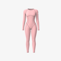 A soft pink seamless long-sleeve onepiece with a classic crew neck and comfortable second-skin fit.