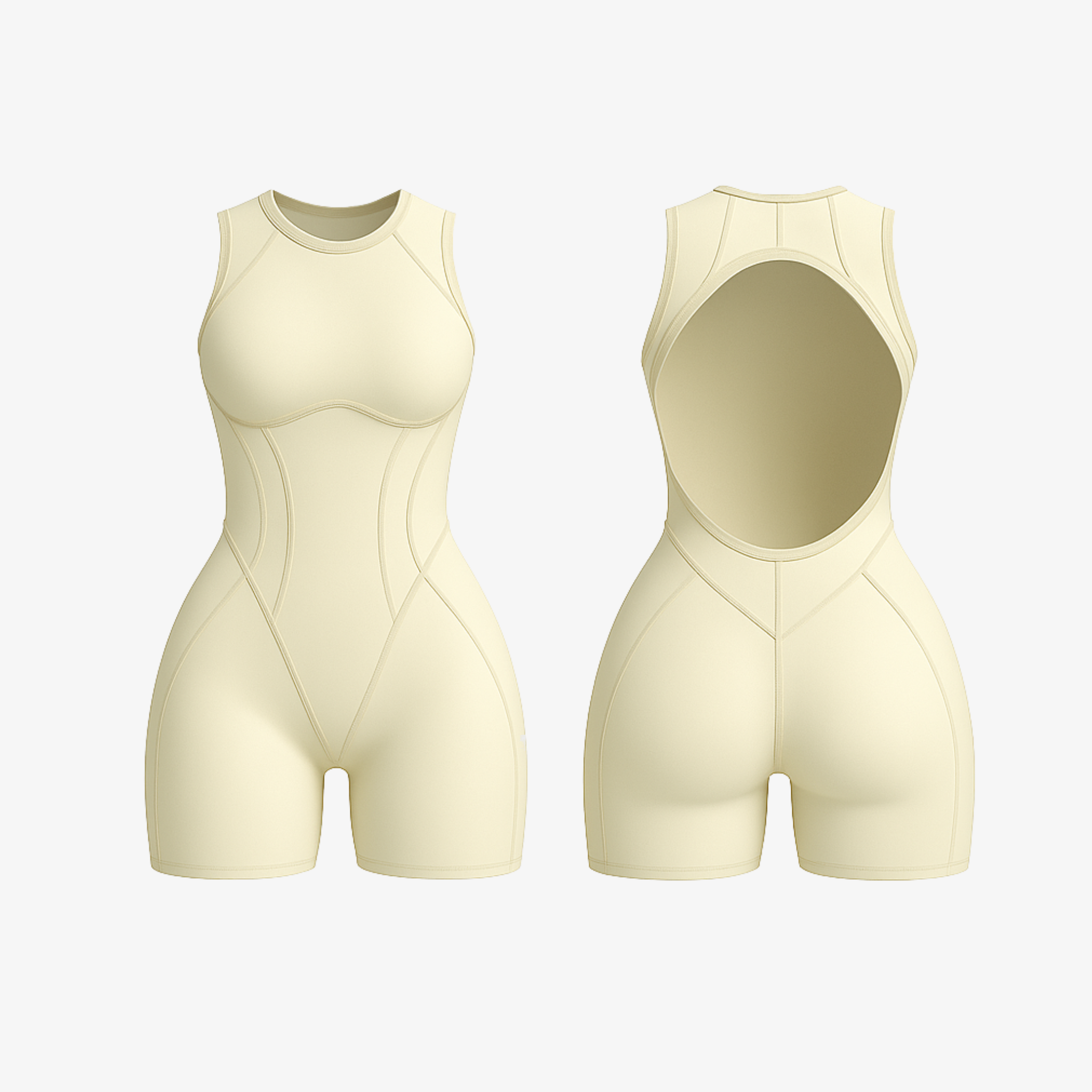 Neutral Sent Beige SculptForm™ romper offering a smooth, body-hugging silhouette and effortless movement.
