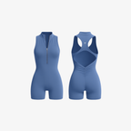 Sophisticated Deep Blue SculptZip™ romper with a smooth front zip and premium second-skin contouring effect.
