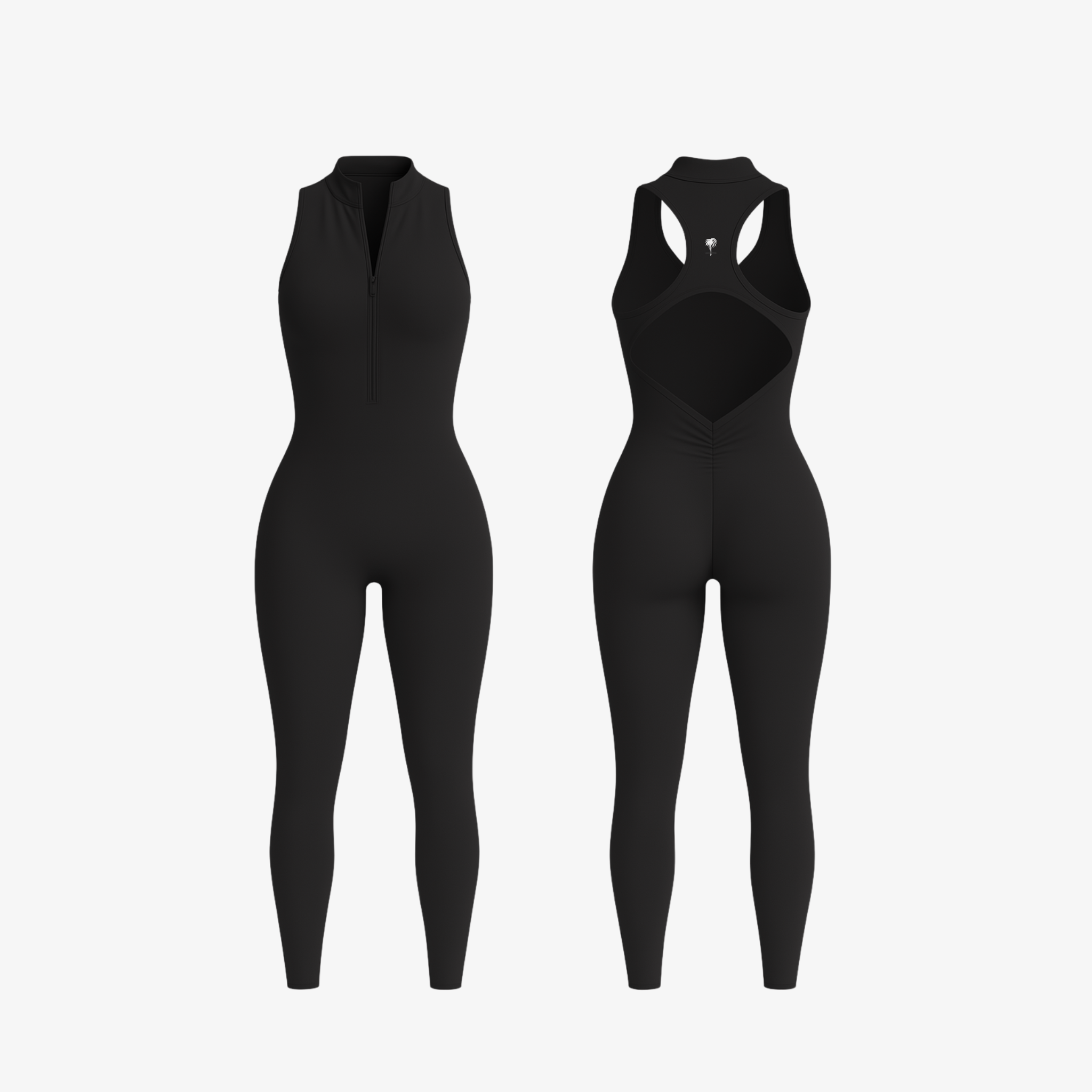 Sleek Jet Black SecondSkin™ Flow Duo one-piece by The Palm, featuring a seamless second-skin construction and sculpting fit.
