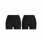 Seamless jet black shorts with a smooth, second-skin fit shown from front and back on a white background.