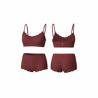 Seamless loungewear set featuring a soft cropped top and matching high-waist shorts, shown from front and back on a white background.