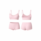 Seamless soft blush loungewear set featuring a soft cropped top and matching high-waist shorts, shown from front and back on a white background.