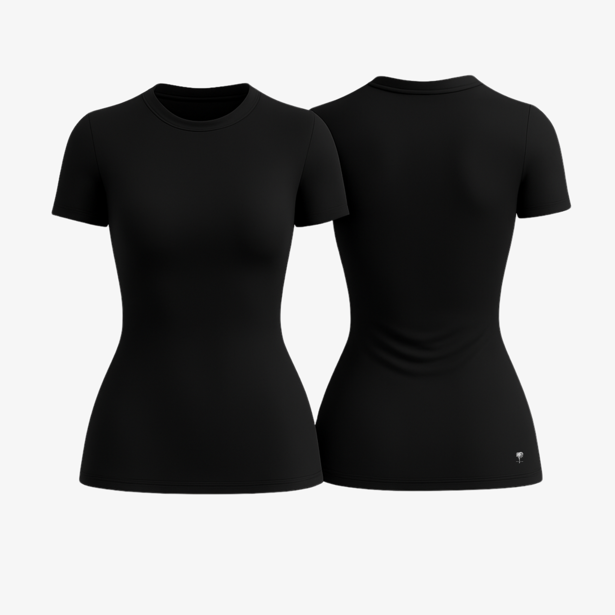 Sleek Jet Black SoftForm™ sculpt tee by The Palm, featuring a seamless second-skin fit and breathable cotton-blend fabric.