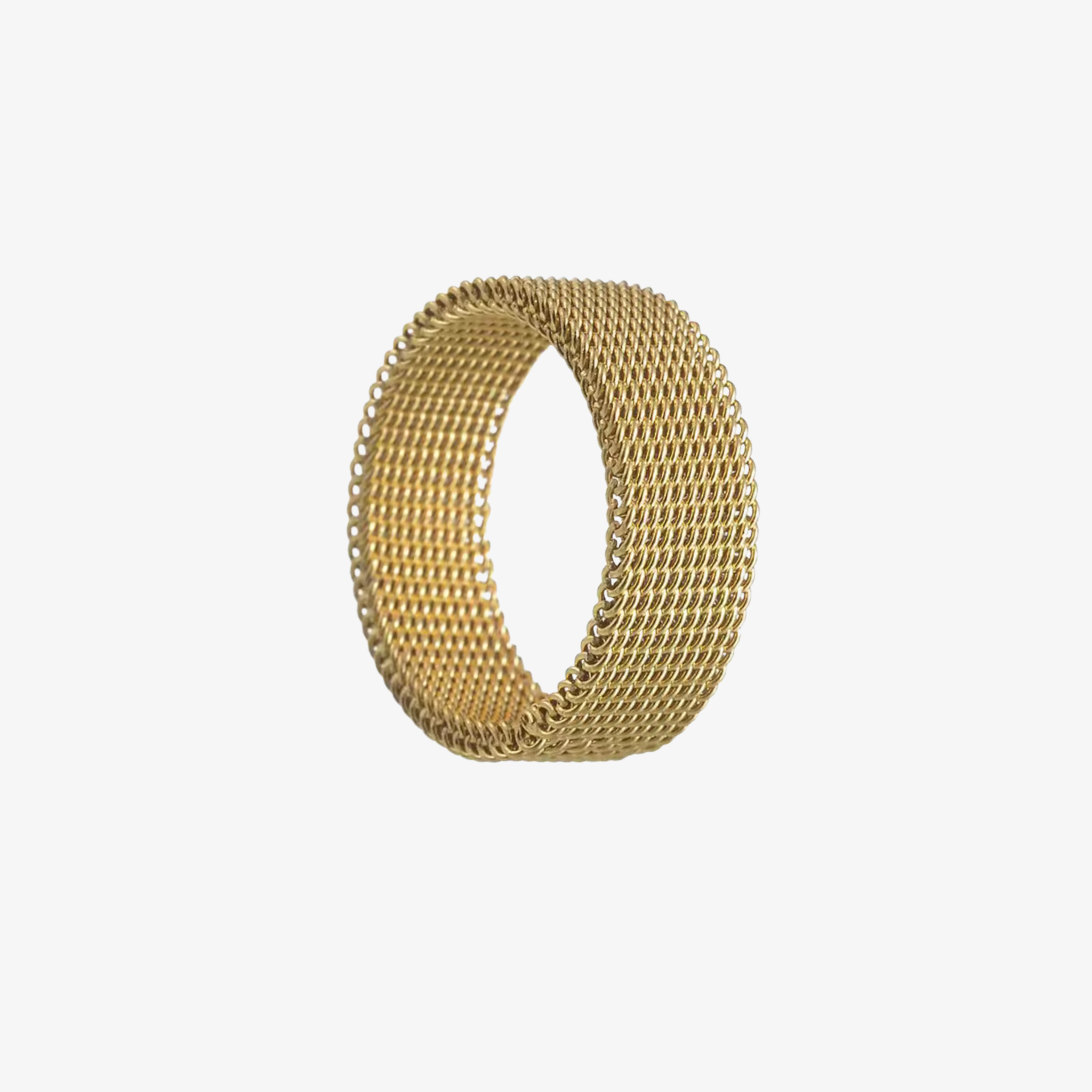 Elegant Gold SteelWeave™ ring with a geometric mesh design, offering a refined balance of luxury and strength.