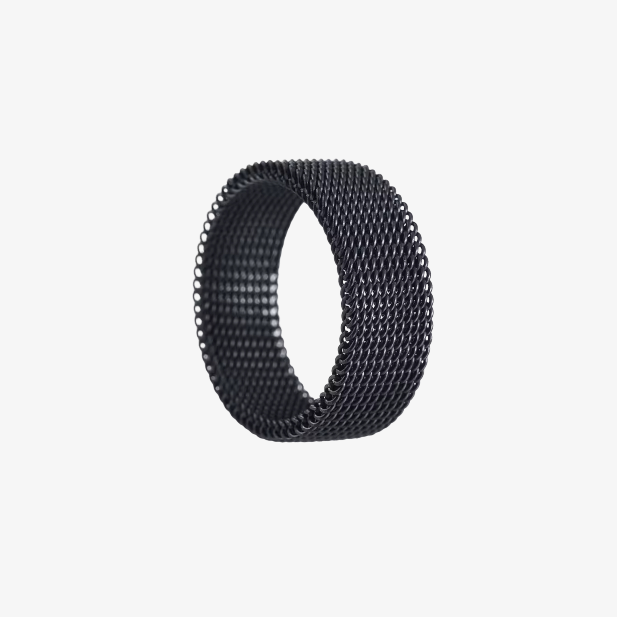 Sleek Jet Black SteelWeave™ ring by The Palm, featuring a unique mesh-inspired weave and bold architectural look.