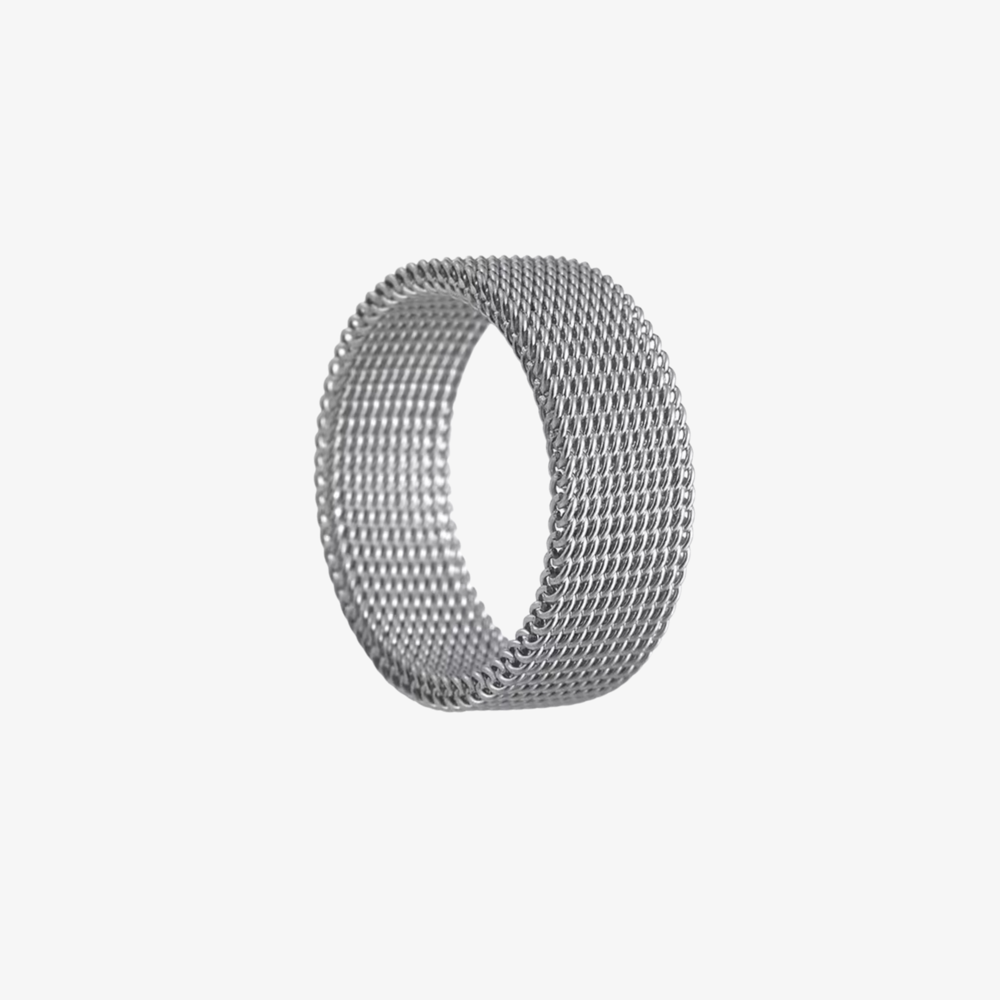 Minimalist Silver SteelWeave™ band crafted from titanium steel with a light-catching textured finish.