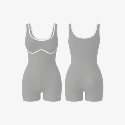 Neutral Stone Sculpt BodyLine™ ribbed jumpsuit with soft compression and a smooth, contoured silhouette for a modern look.