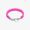 The Palm Blush Pink braided nylon rope dog collar with durable zinc alloy chain and D-ring for medium and large dogs on a white background