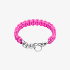 The Palm Blush Pink braided nylon rope dog collar with durable zinc alloy chain and D-ring for medium and large dogs on a white background