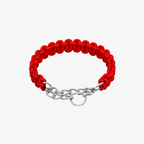 The Palm Crimson Red braided nylon rope dog collar with durable zinc alloy chain and D-ring for medium and large dogs on a white background